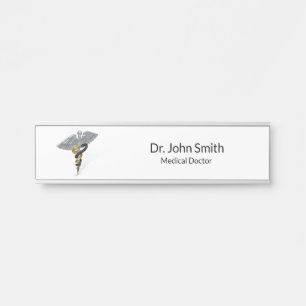 Medical Silver Caduceus Black Gold - Name Plate