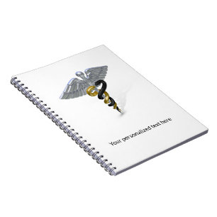 Medical Silver Caduceus Black Gold - Notebook