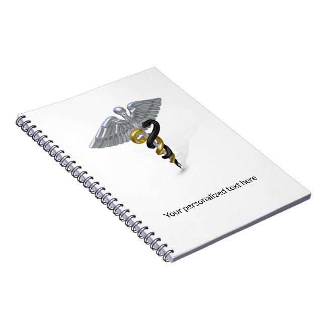 Medical Silver Caduceus Black Gold - Notebook (Right Side)