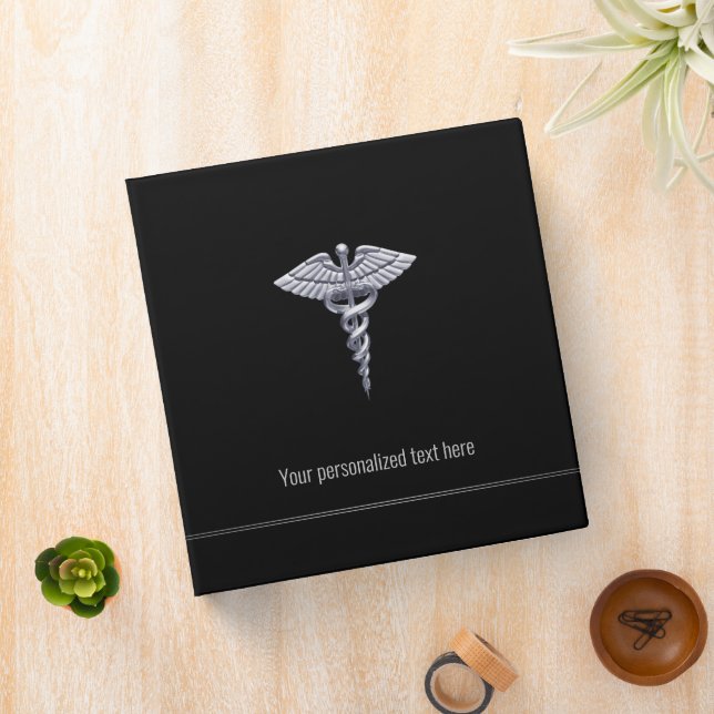 Medical Silver Caduceus on Black Classy  Binder (In Situ)