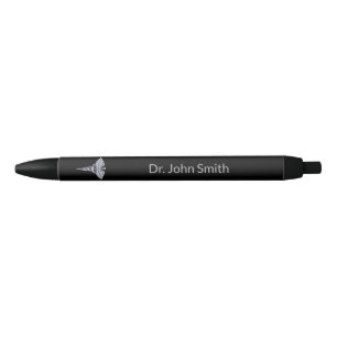 Medical Silver Caduceus on Black Classy Black Ink Pen
