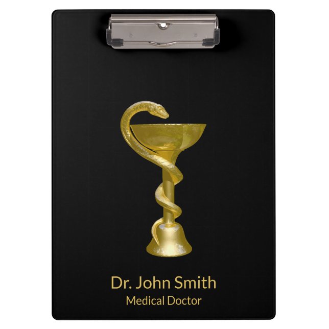 Medical Snake Bowl Hygieia Gold Caduceus Classy Clipboard (Front)