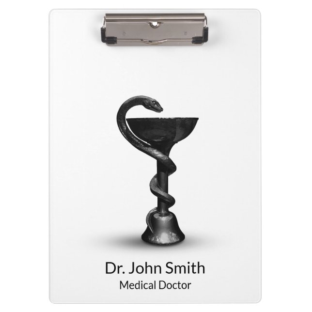 Medical Snake Bowl Hygieia White Caduceus Black Clipboard (Front)
