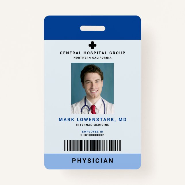 Medical Staff ID + Barcode Vertical Badge (Front)