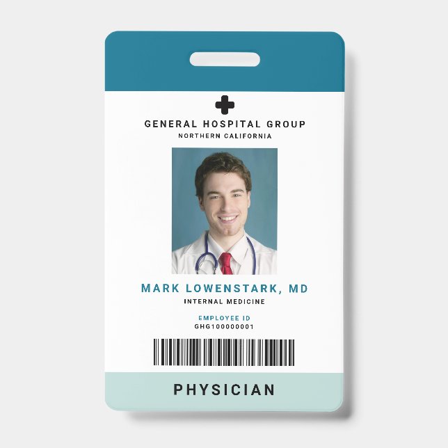 Medical Staff ID + Barcode Vertical Badge (Front)