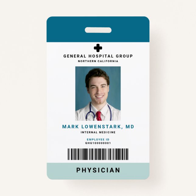 Medical Staff ID + Barcode Vertical Badge (Front)
