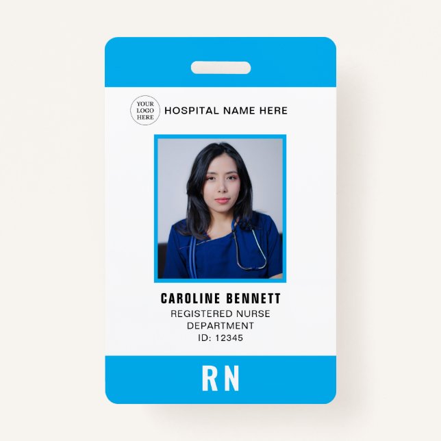 Medical Staff Nurse Photo ID | Hospital Logo Badge (Front)