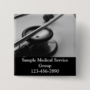 Medical Stethoscope, Black and White 2 Inch Square Button