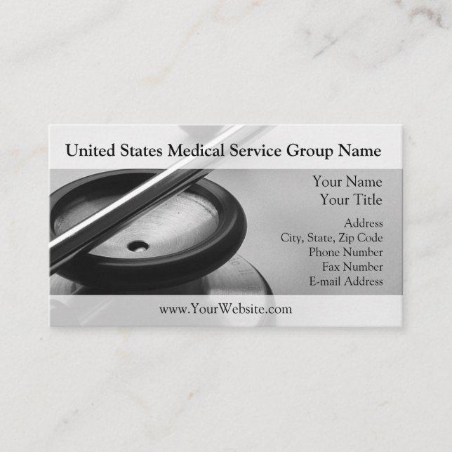 Medical Stethoscope, Black and White Business Card (Front)