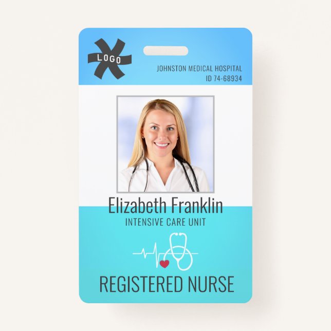 Medical Stethoscope Blue Green Gradient NURSE Badge (Front)