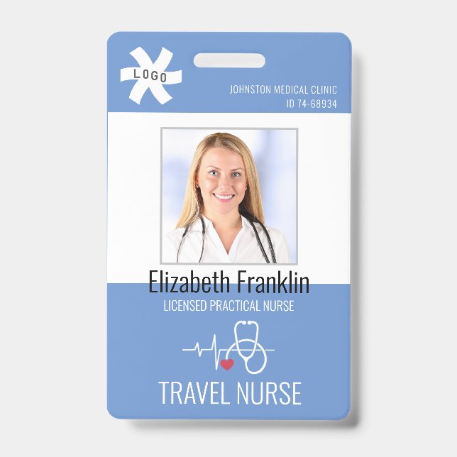 Medical Stethoscope Blue TRAVEL NURSE Badge (Front)