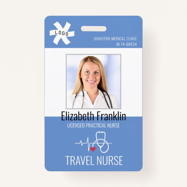 Medical Stethoscope Blue TRAVEL NURSE Badge (Front)