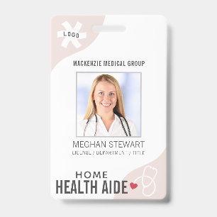 Medical Stethoscope Editable Pink HOME HEALTH AIDE Badge