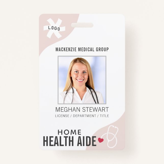 Medical Stethoscope Editable Pink HOME HEALTH AIDE Badge (Front)