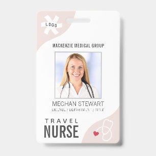 Medical Stethoscope Editable Pink TRAVEL NURSE Badge