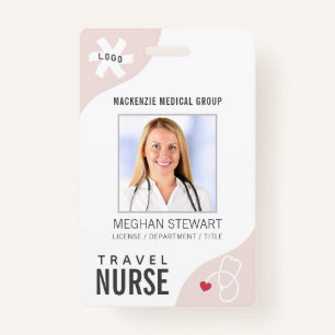 Medical Stethoscope Editable Pink TRAVEL NURSE Badge