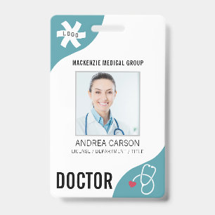 Medical Stethoscope Editable Teal DOCTOR Badge