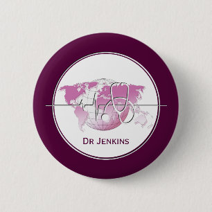 Medical Stethoscope Heartbeat World Map 2 Inch Round Button