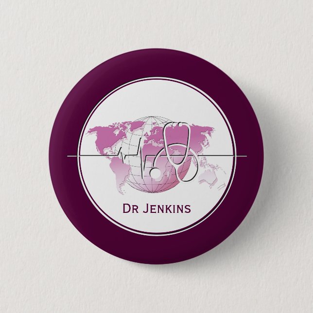 Medical Stethoscope Heartbeat World Map 2 Inch Round Button (Front)