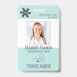 Medical Stethoscope Mint Green TRAVEL NURSE Badge