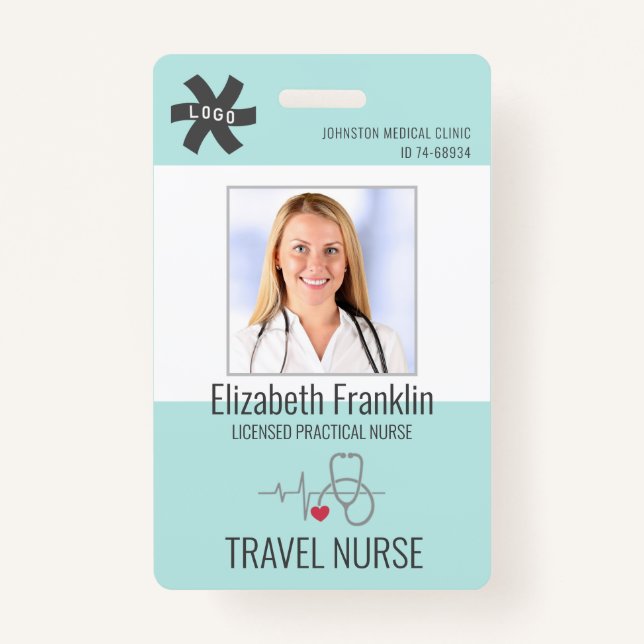 Medical Stethoscope Mint Green TRAVEL NURSE Badge (Front)