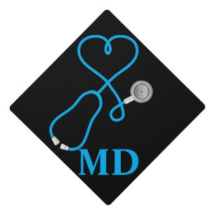 Medical Stethoscope With Heart - Blue Graduation Cap Topper