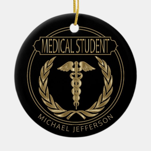 Medical Student  - Classy Black and Gold Ceramic Ornament (Front)