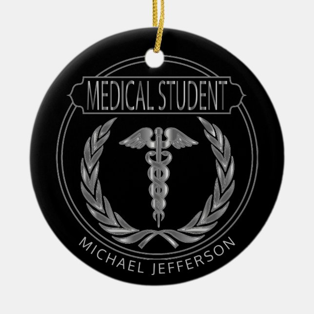 Medical Student  👨‍⚕️ - Classy Black and Silver Ceramic Ornament (Front)