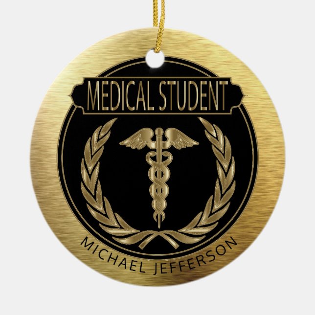 Medical Student  👨‍⚕️ - UpScale Black and Gold Ceramic Ornament (Front)