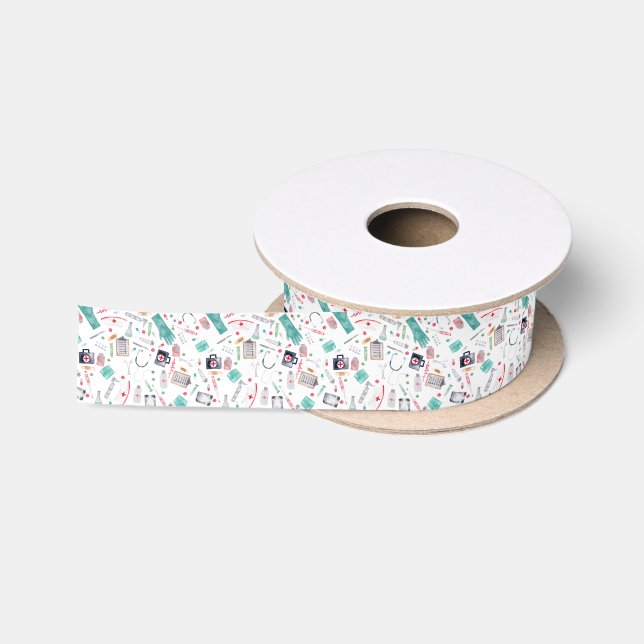 Medical Supplies in Watercolor Satin Ribbon (Spool)
