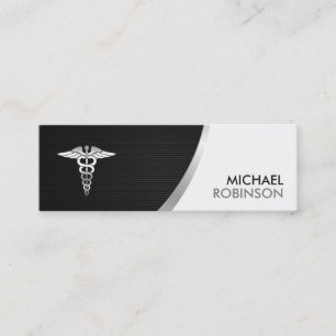 Medical Symbol Caduceus - Modern Silver Metallic Mini Business Card
