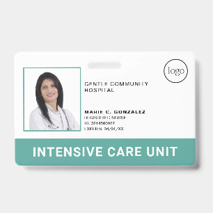 Medical Teal Green Hospital Logo Photo ID Badge