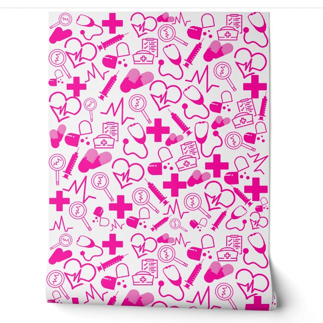 Medical Theme pink Peel and Stick Healthcare Decor Wallpaper (Unrolling)
