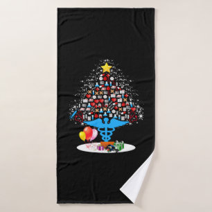 Medical Tools Christmas Tree Funny Nurse Christmas Bath Towel