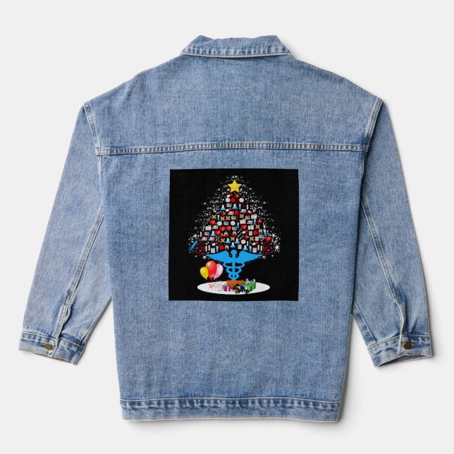 Medical Tools Christmas Tree Funny Nurse Christmas Denim Jacket (Back)