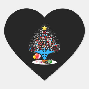 Medical Tools Christmas Tree Funny Nurse Christmas Heart Sticker