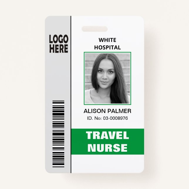 Medical travel nurse logo photo ID template green Badge (Front)
