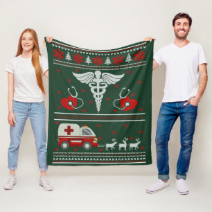Medical Ugly Holiday Sweater Fleece Blanket