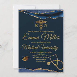 Medical University Navy Blue and Gold Graduation Invitation