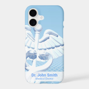 Medical White 3D Caduceus Blue Design
