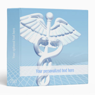 Medical White 3D Caduceus Blue Design Binder