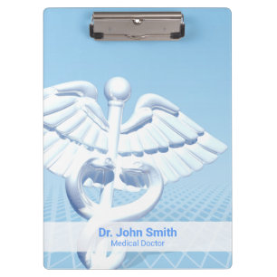 Medical White 3D Caduceus Blue Design Clipboard