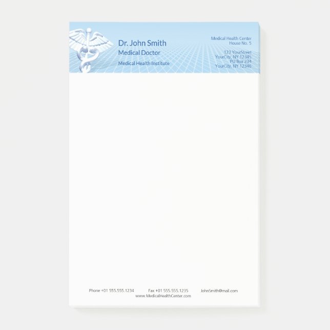 Medical White 3D Caduceus Blue Design Post-it Notes (Front)