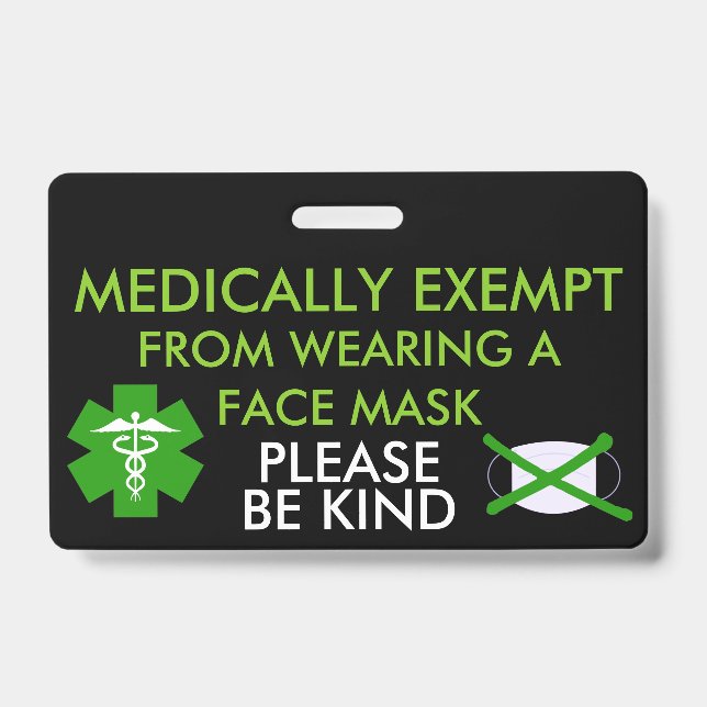 Medically Exempt From Face Masks Badge (Front)