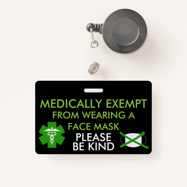 Medically Exempt From Face Masks Badge (Front with Retractable)