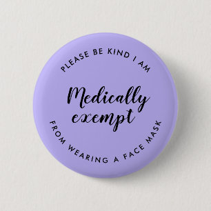 Medically Exempt from Wearing a Face Mask Purple 2 Inch Round Button