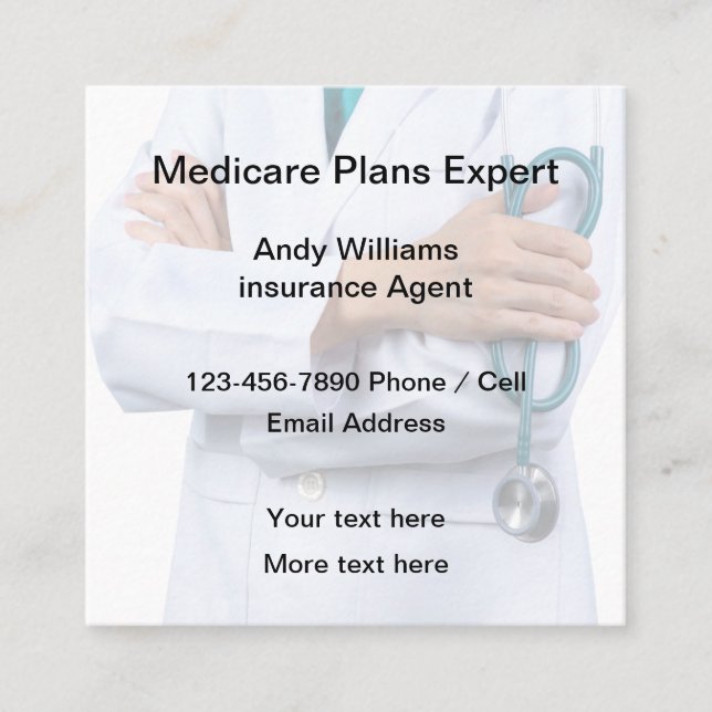 Medicare Plans Expert Health Insurance Rep Square Business Card (Front)