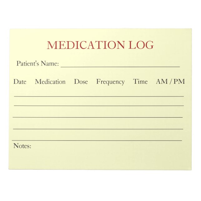 Medication Log Notepad (White) (Front)