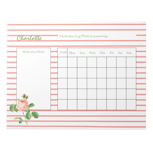 Medication Log Personalized Notepad (Front)