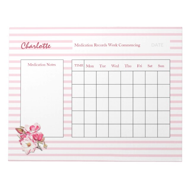 Medication Log Sheets Personalized Notepad (Front)